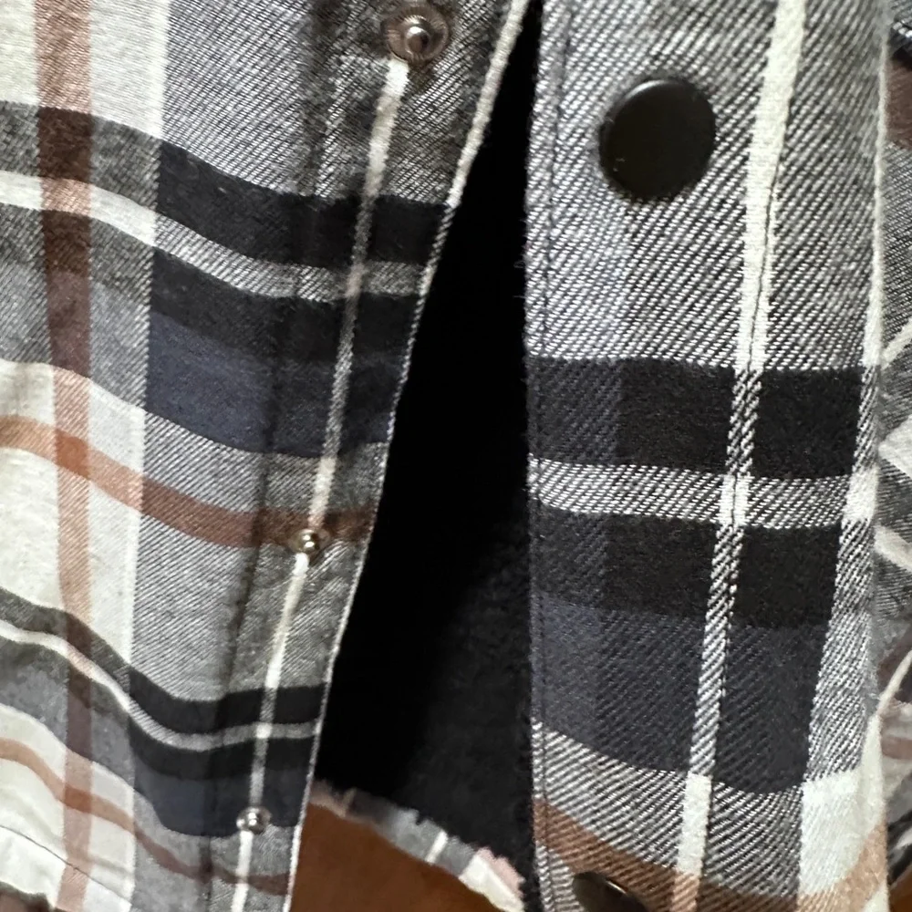 Boys‎ black/brown/white plaid Button-Up Shirt JACKET  Size 10-12 NEW